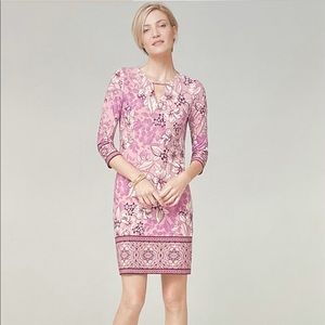 WHBM 3/4 Sleeve Floral Print Knit Shift Dress  XXS